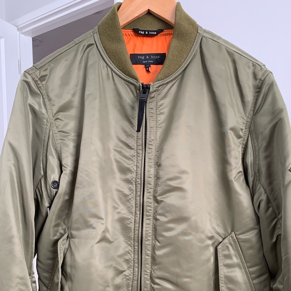 Rag & Bone Army Green Nylon Bomber Jacket